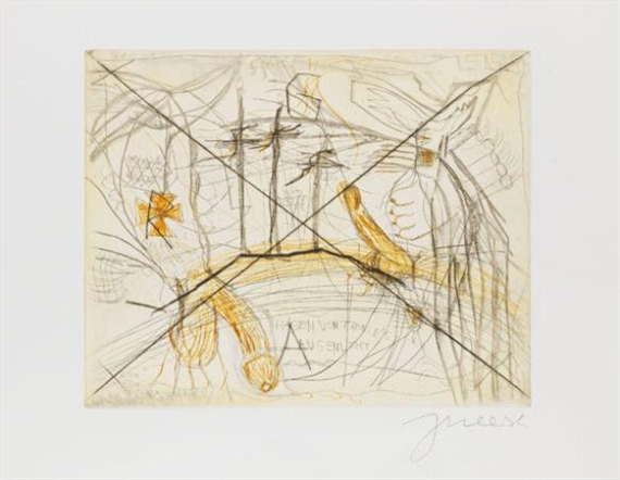 Zwei Schwänze für ein Halleluja. Der hohlste Kunsthistoriker. Die Exe Schrympylei. Der Junker Toni, Ohni. Don Skeletti im Fettnapf mit 10 Zäpfchen. Colonel Iverson by Jonathan Meese, circa 2007