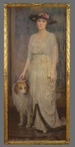 Artwork by Adeline Albright Wigand, Portrait of a Lady flanked by a Collie, Made of Oil on canvas