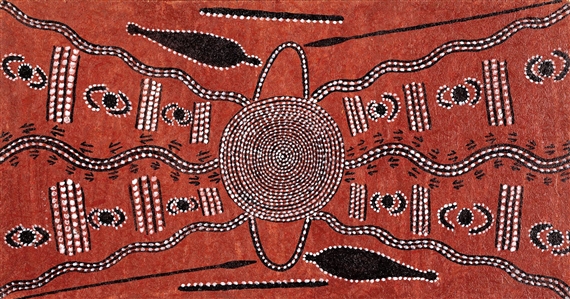 Hunting Rock Wallaby (Waru) by Tim Leura Tjapaltjarri, 1973