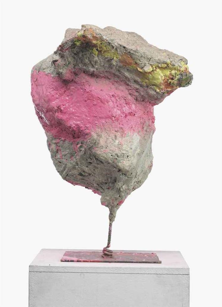 Artwork by Franz West, Laokoöns federnder Kopf (Lessingstudie), Made of lacquer and acrylic on papier-mâché, styrofoam, cardboard and metal on acrylic and wood base