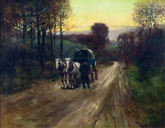 Horse-drawn carriage on a rural path, St. Louis by Paul Cornoyer, 1898