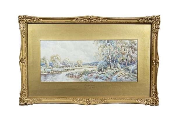 Drover with his Sheep, by the Arun River, West Sussex by Charles Frederick Allbon