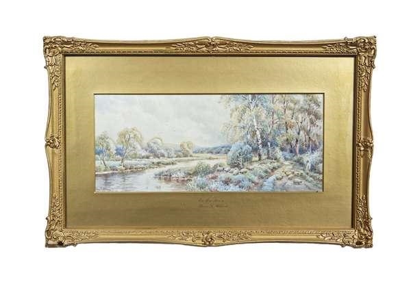 Artwork by Charles Frederick Allbon, Drover with his Sheep, by the Arun River, West Sussex, Made of Watercolour