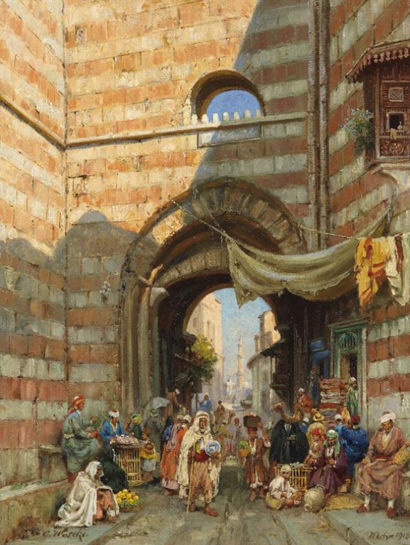 Artwork by Carl Wattke, Orientalischer Straßenmarkt, Made of Oil on panel
