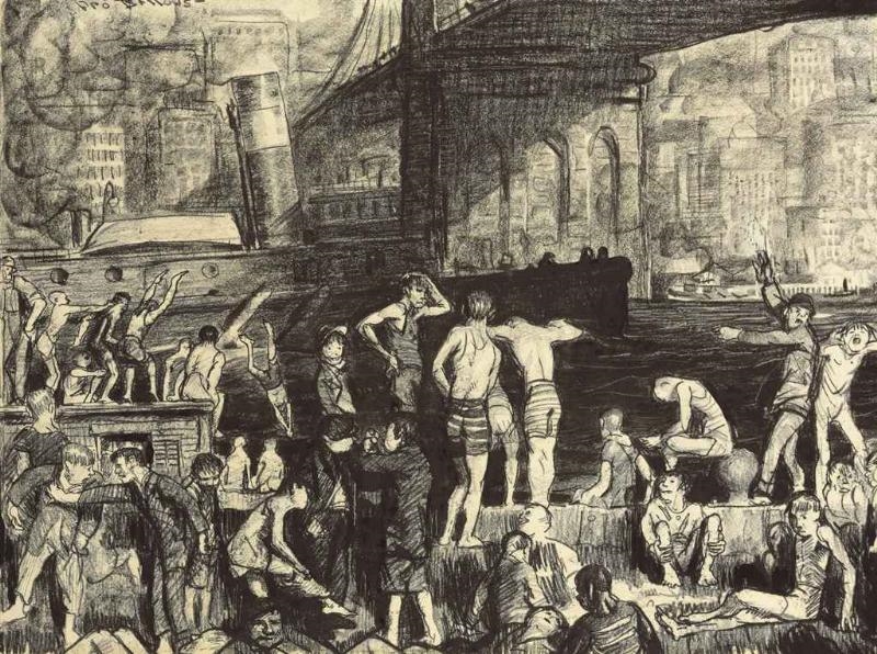 Artwork by George Bellows, Splinter Beach, Made of crayon, ink and crayon wash over transfer lithograph