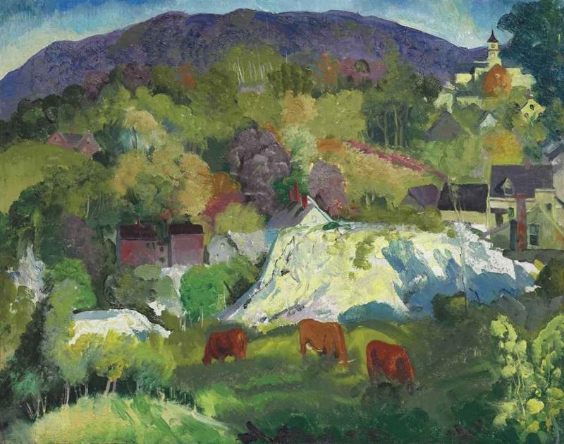 Artwork by George Bellows, Village on the Hill, Made of oil on canvas