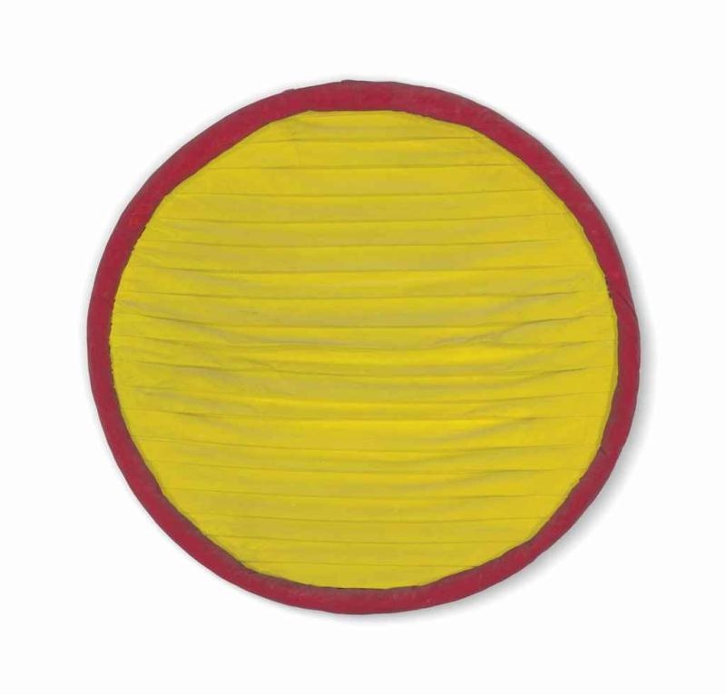 Artwork by Leda Catunda, Bola I (Sol), Made of acrylic on sewn fabric relief