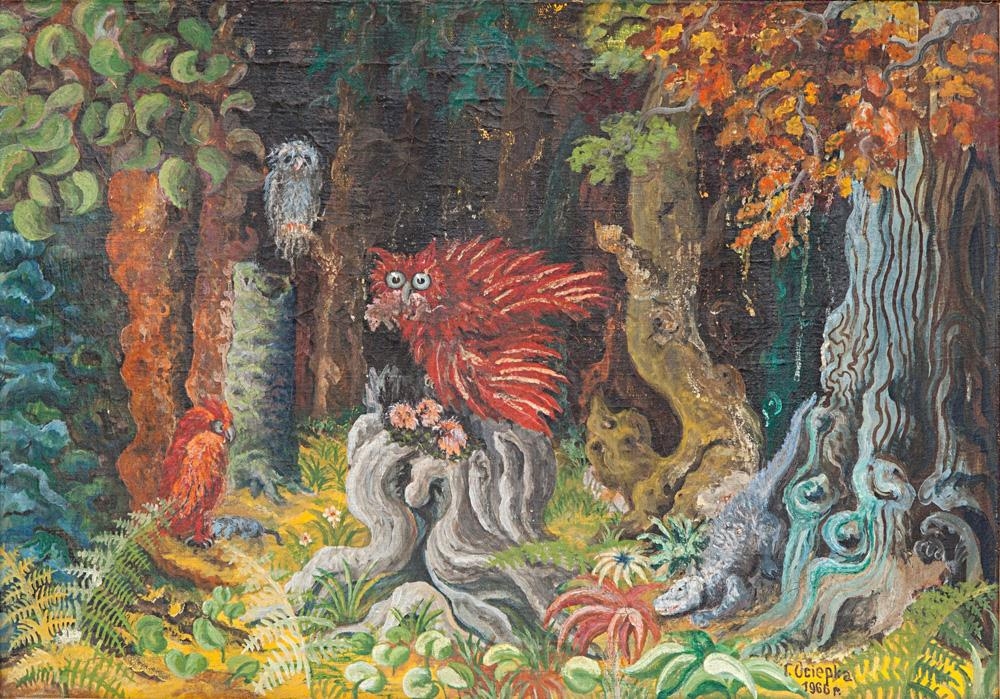 Fantasy Forest with Owl by Teofil Ociepka, 1966
