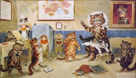 Ms. Tabitha's Cats' Academy, Stretched Canvas Art Print by Louis Wain at