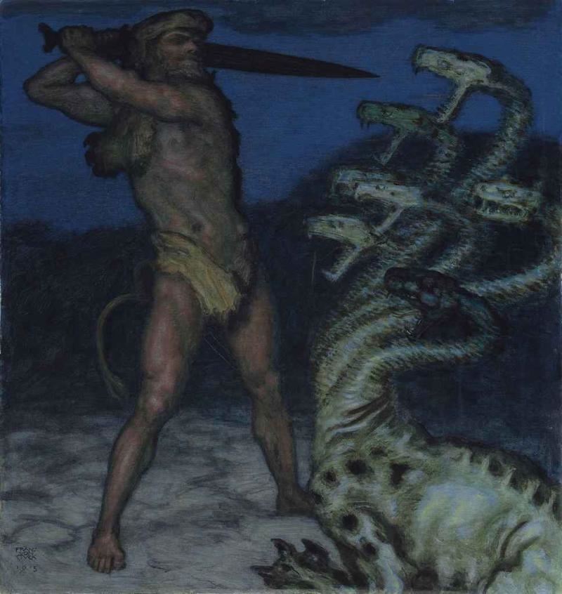 Artwork by Franz von Stuck, Hercules and the Hydra, Made of Oil on canvas