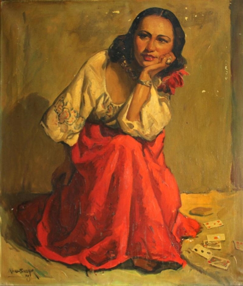Gypsy girl with cards by Irving Sinclair, 1938