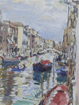 2 Works: Rio della Sensa; Evening Shopping in the Calle XXII Marzo - Venice, 1990 - John Linfield