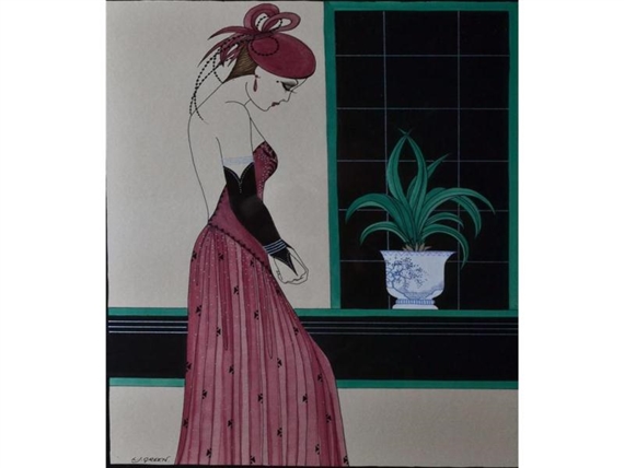 slim fit dress slacks Art Deco Ruched Gown in Green