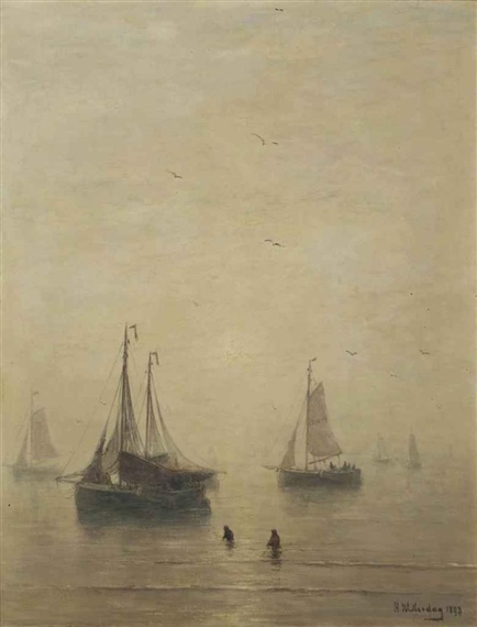 Bomschuiten at sea by Hendrik Willem Mesdag, 1898