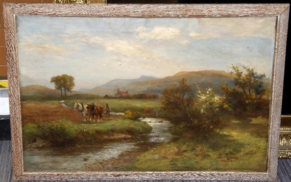 Scottish landscape with ploughteam by James Scott Kinnear