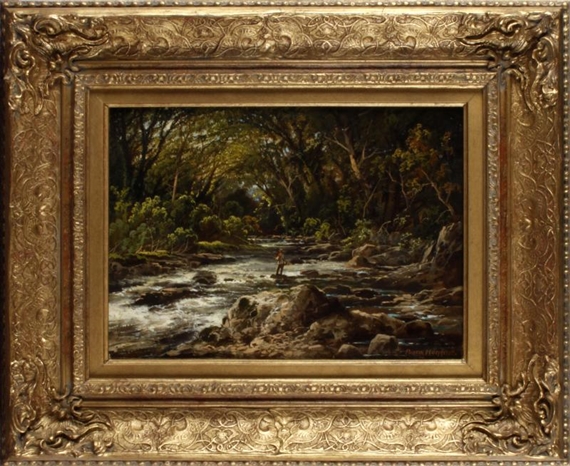 Fisherman in wooded landscape - Flann Hoepfree