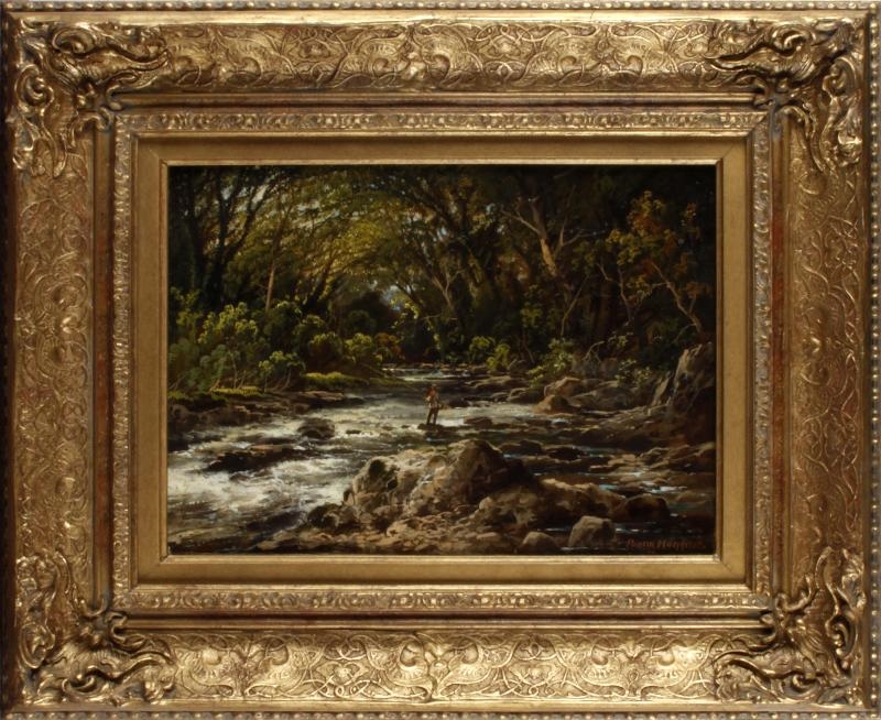 Artwork by Flann Hoepfree, Fisherman in wooded landscape, Made of oil on canvas