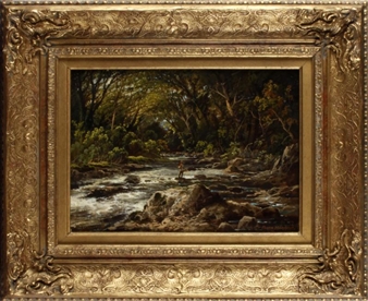 Fisherman in wooded landscape - Flann Hoepfree