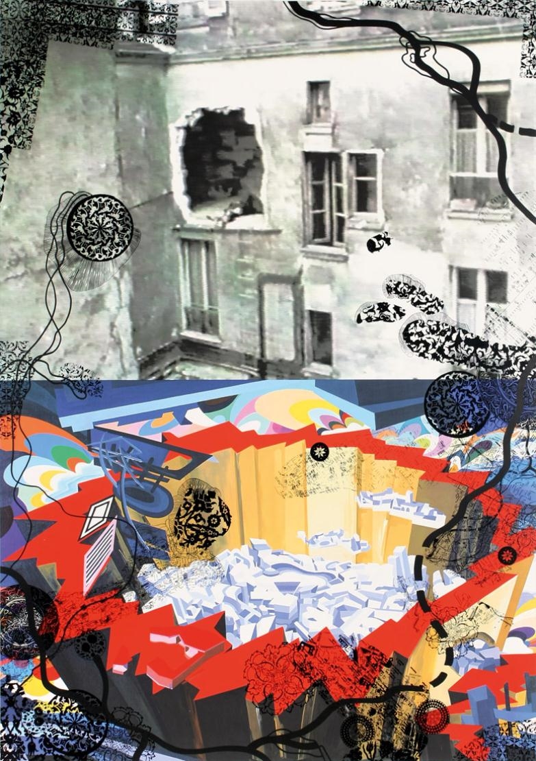 Artwork by Franz Ackermann, THEMROC, Made of Colour offset and silkscreen in black on cardboard