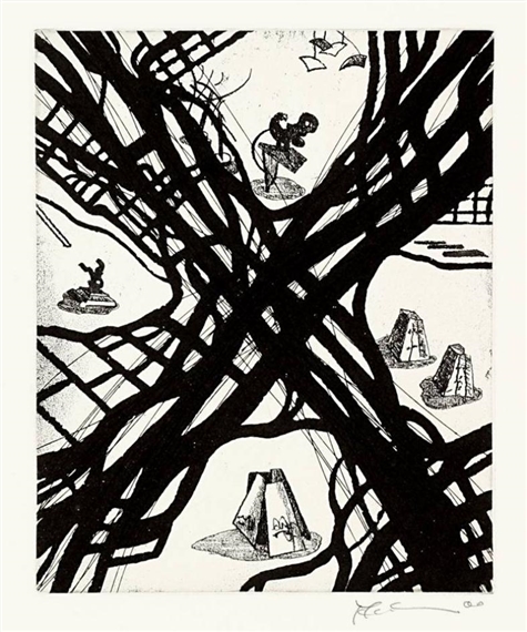 6 works: HELICOPTER (MOVING SHOPPING-CENTER); LONG DISTANCE '; GRAND OPENING (SHOP TILL YOU DROP) ; IN & OUT ; HELICOPTER (MOVING PARC) ; SCULPTURE PARC by Franz Ackermann, 2000