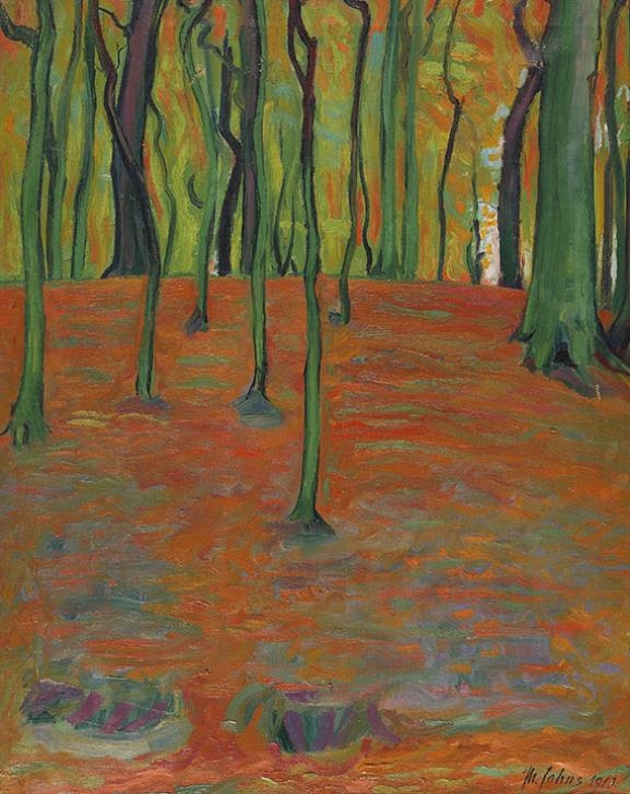 Roter Wald mit Bäumen by Maximilian Jahns, 1913