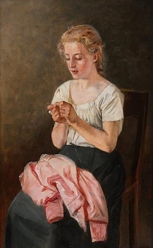Sewing Girl by Arvid Liljelund