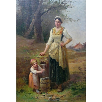 Mother and Child Fetching Water - Charles Labarre