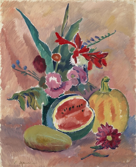 Still Life with Flowers and Watermelon by Orest Georgievich Vereisky, 1943