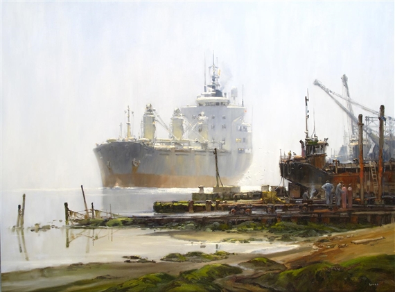 Morning Arrival, the cargo vessel Enya at Southampton by John Lines