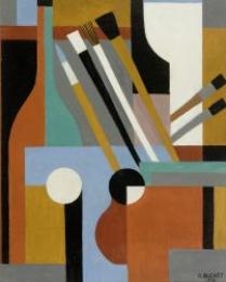 Still life composition with brush and bottle by Gustave Buchet, 1926