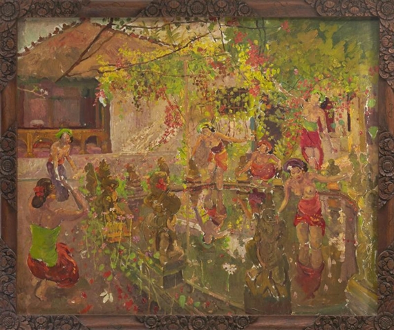 The Lotus Pond by Adrien Jean Le Mayeur de Merprés, circa 1950-1955