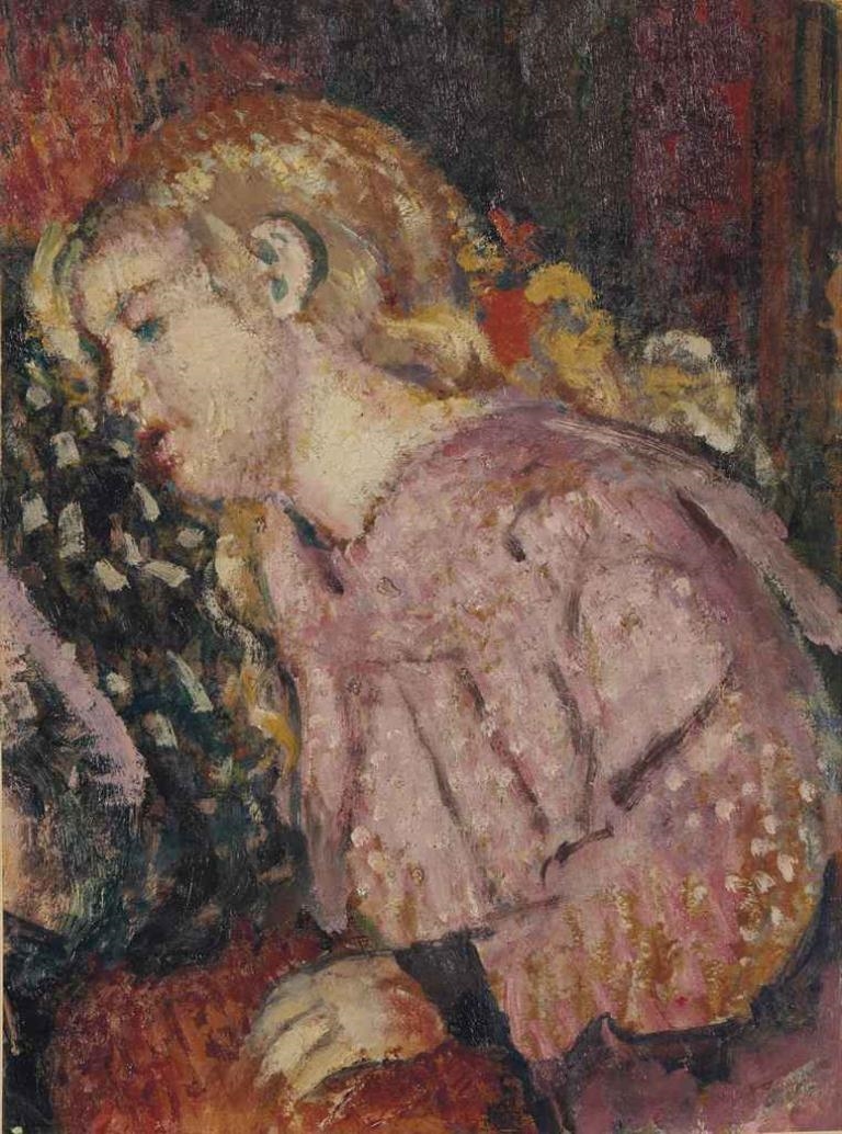 Artwork by Georges Lemmen, Portrait de Lise, Made of oil on card