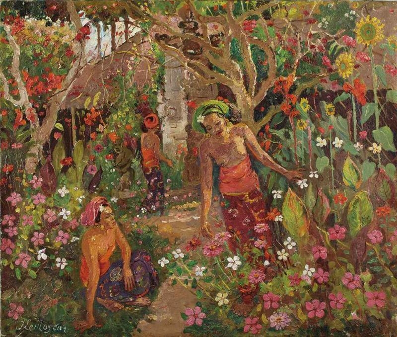 Artwork by Adrien Jean Le Mayeur de Merprés, Women in the Garden, Made of oil on canvas