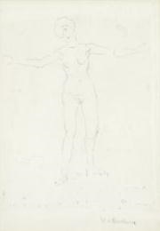 Study of movement, female nude with raised arms by Ferdinand Hodler