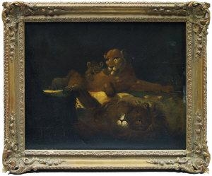 A Lion, Lioness and Cubs by George Stubbs