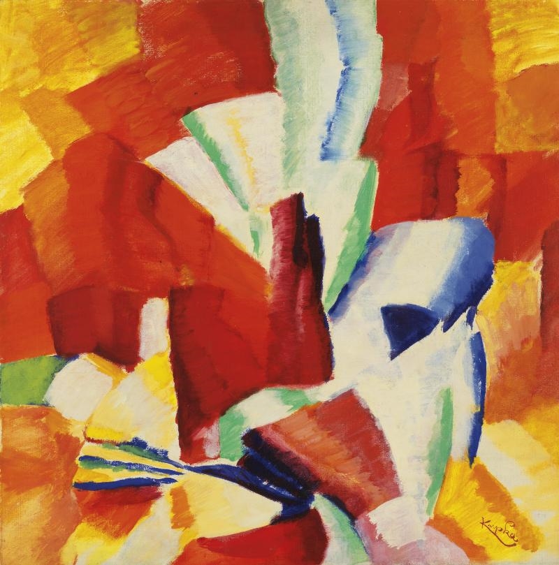 Artwork by František Kupka, Étude Sur Fond Rouge, Made of oil on canvas