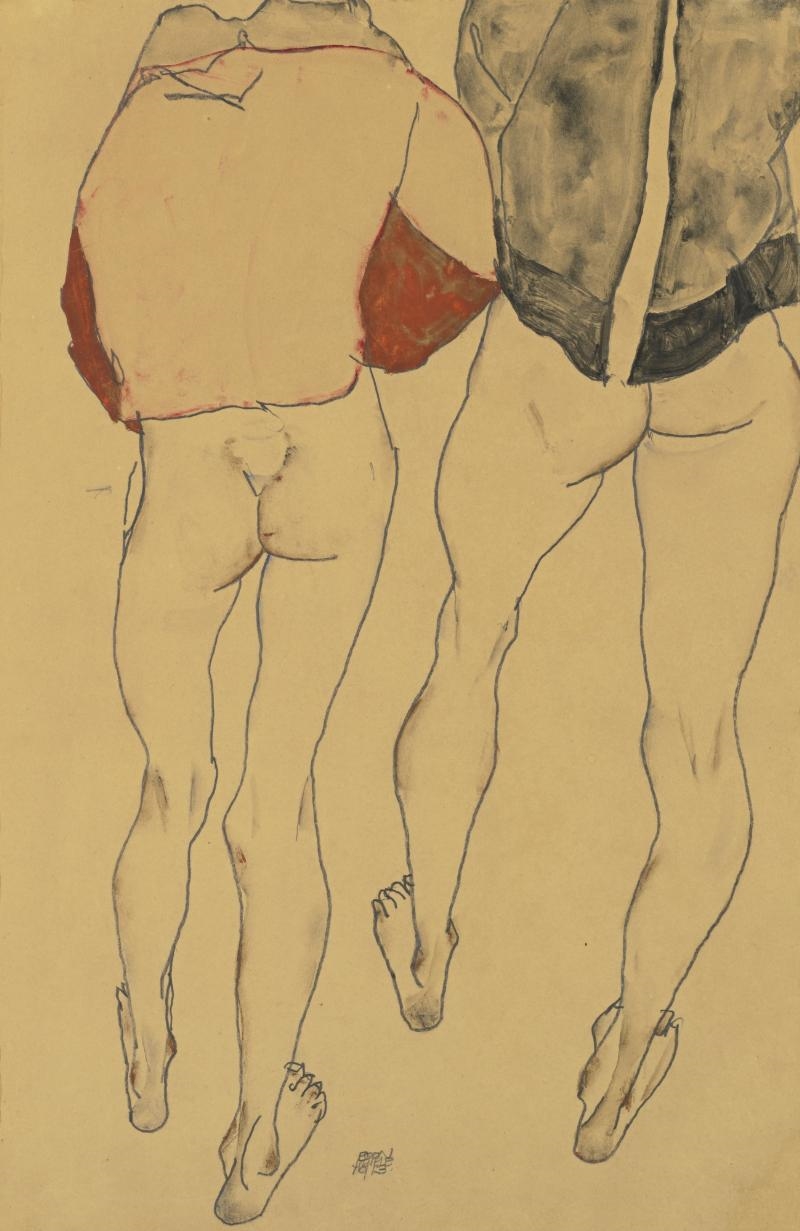 Zwei stehende weibliche Halbakte (Two standing semi-nude females) by Egon Schiele, 1913