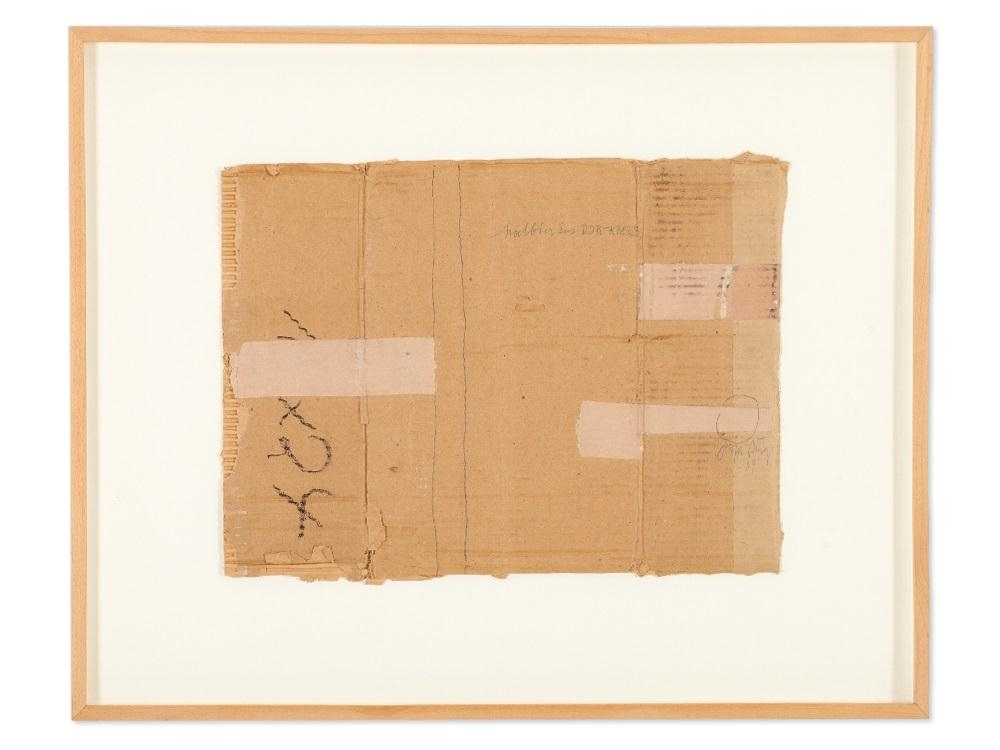 Artwork by Joseph Beuys, Halbiertes DDR Kreuz, Made of Pencil, corrugated cardboard, adhesive plaster