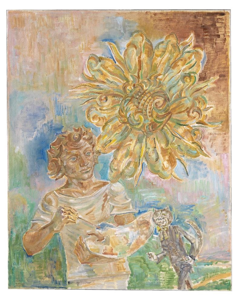 Artwork by Ljubomir Dimov, Der Künstler und der Kater, Made of Oil on canvas