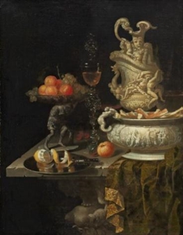 Stilleben med praktkanna och frukt - H. Boss