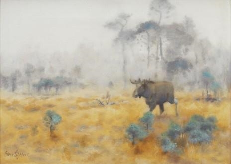 Älg i höstlandskap by Bruno Liljefors