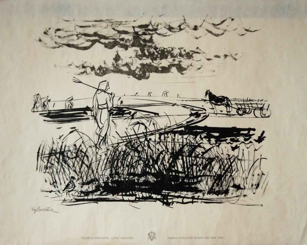 Artwork by Vojtěch Sedláček, Summer early evening, Made of litography