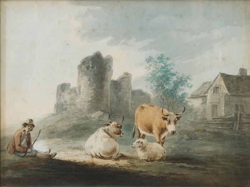 Unknown | Shepard with Cows and Sheep (19th Century) | MutualArt