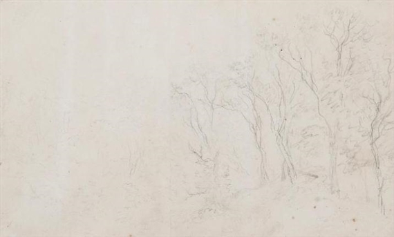 A Study of Trees with a Small Ravine and a Hillside in the Distance by John Constable