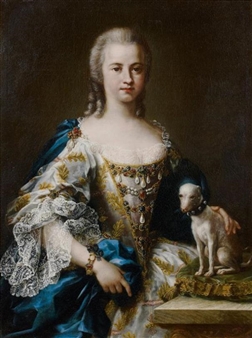 Portrait de dame de qualité avec son chien - Sebastiano Ceccarini