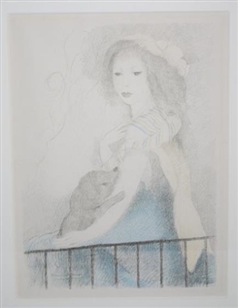Marie Laurencin、YOUNG GIRL WITH DOG Marie LAURENCIN - Young girl and dog, Original signed