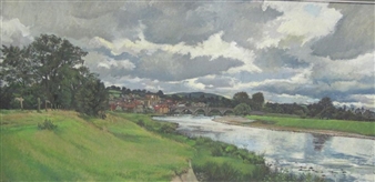 5 Works: The Wye at Builth Wells; The Seven Sisters (Trees); View on the Wye; View by a Village Pond; and a River-Side Town - Kenneth Proctor