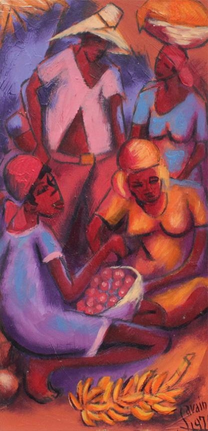 Petion Savain | Haitian Market Scene with Three Women and a Man, (1970 ...