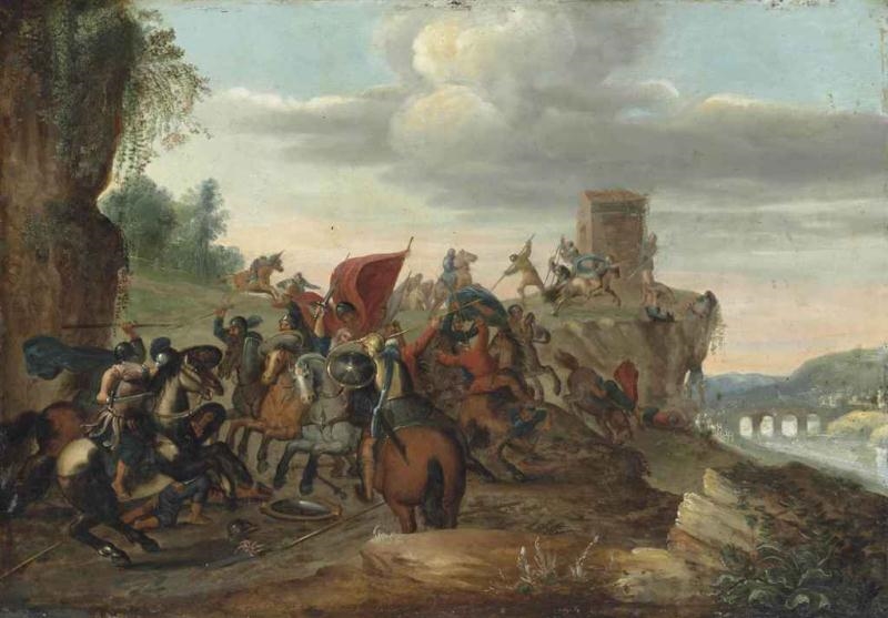 Artwork by Otto van Veen, The Battle of the Milvian Bridge, Made of oil on copper