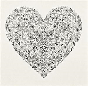 3 works; HEARTBREAK (BLACK ON WHITE); HEARTBREAK (RED); HEARTBREAK (WHITE ON BLACK) - Johanna Basford